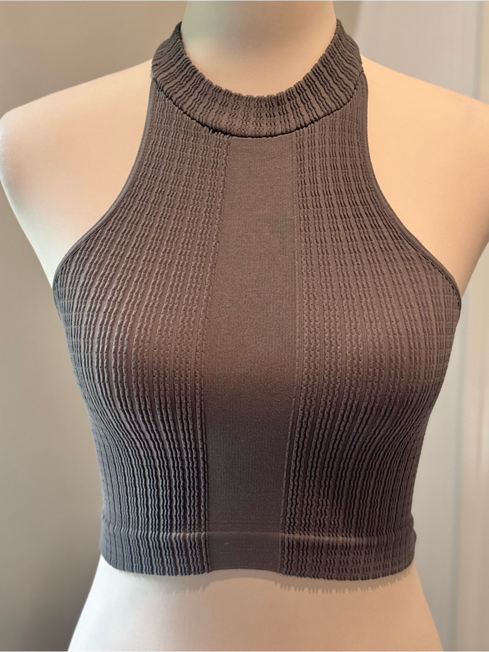 Free People Intimately Charcoal Gray Seamless Halter Crop Top | Size XS/S